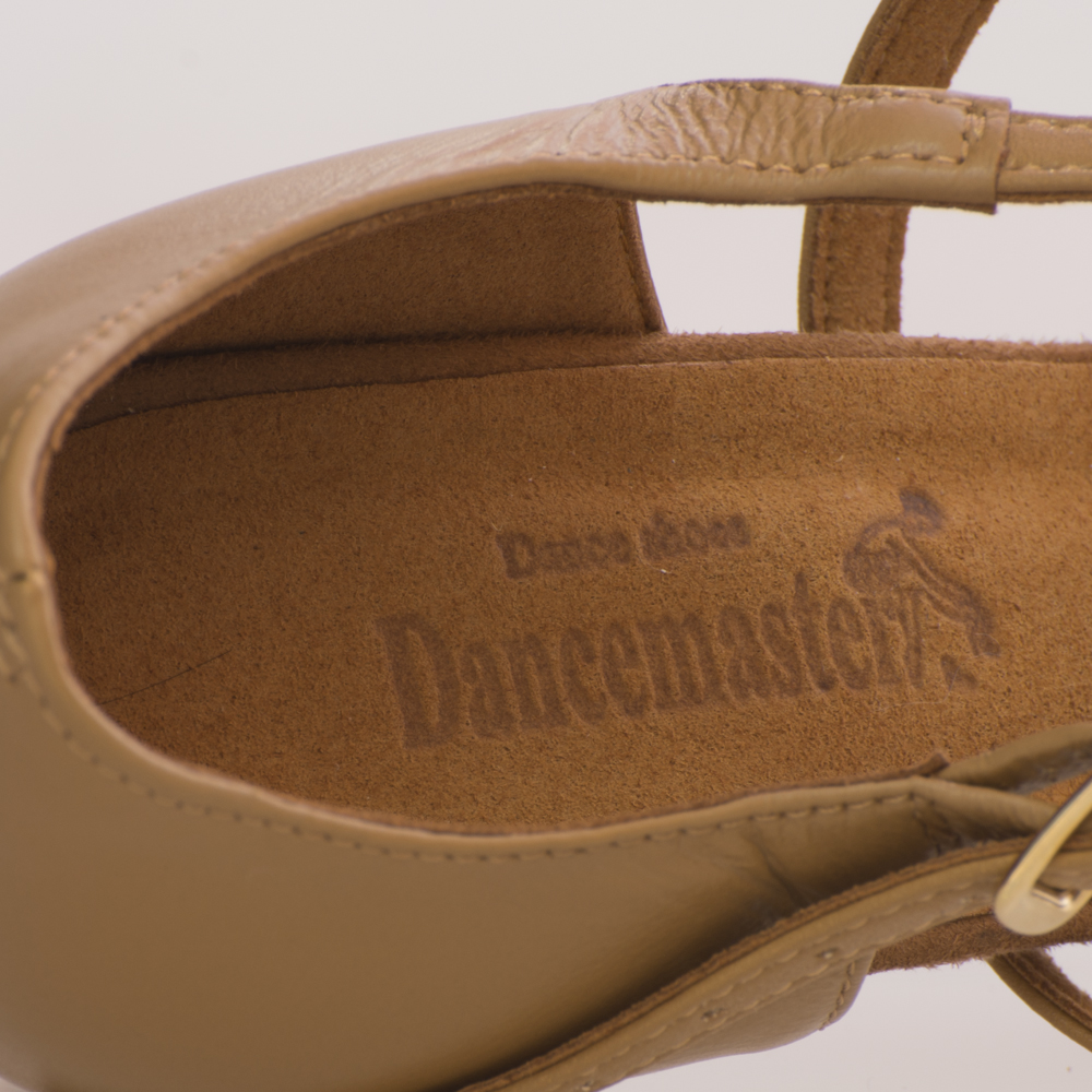 Туфли для танцев Dancemaster 161, кожа бежевая, каблук 7 см клёш, латина