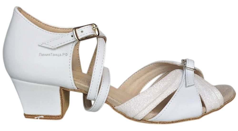 Картинка Туфли рейтинговые Dancemaster 164kd, кожа/обсыпка белая от магазина Линия Танца