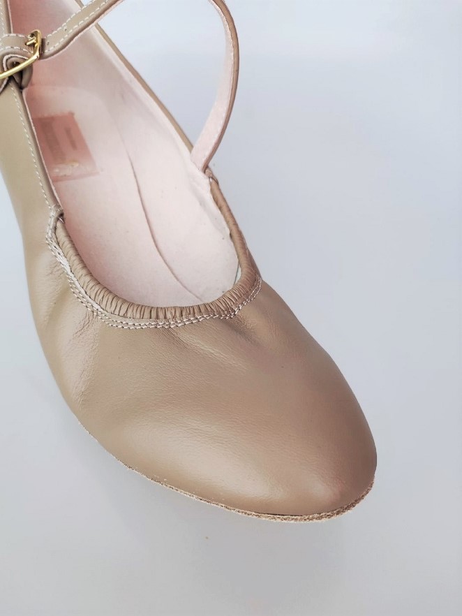 Туфли для танцев Dancemaster 011d, кожа бежевая 3, каблук 5 см клёш, стандарт