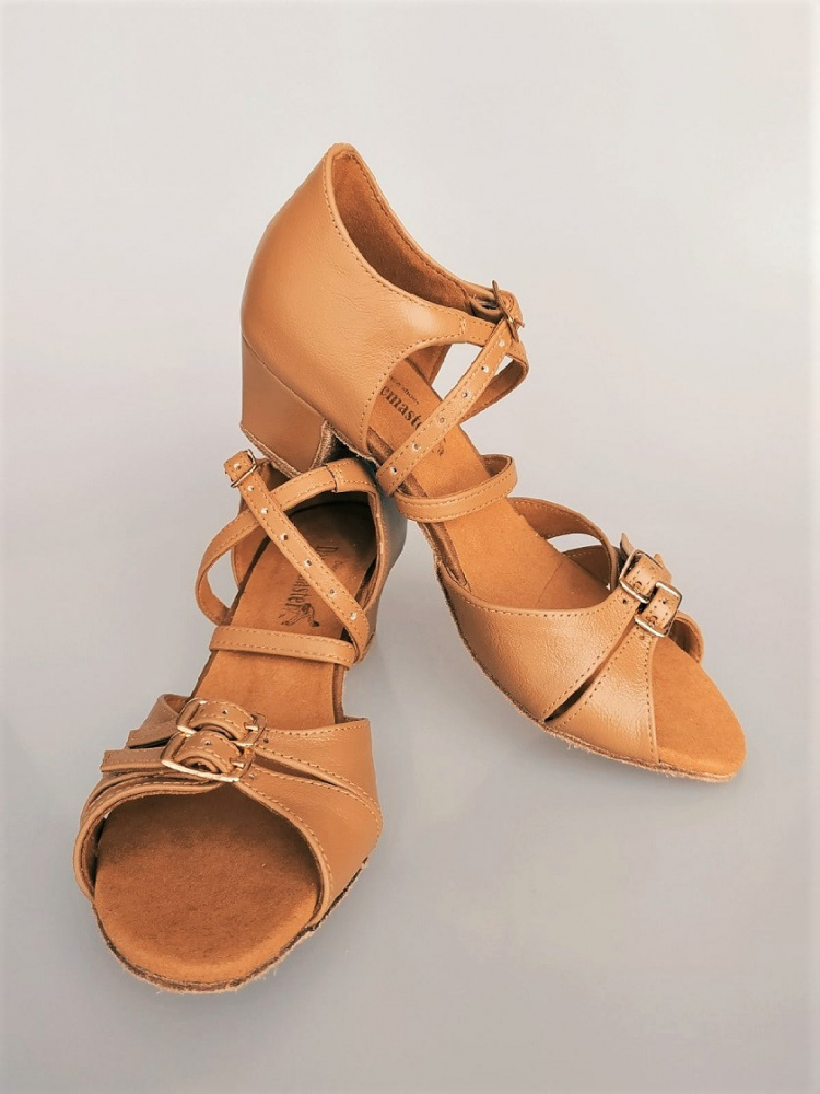 Туфли для танцев Dancemaster 161kd, кожа бежевая 1, каблук блок, рейтинг
